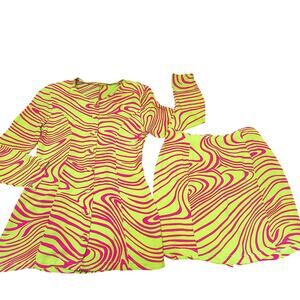 Vintage Betty Johnson Neon Psychedelic Two Piece Skirt Set USA Women's Medium